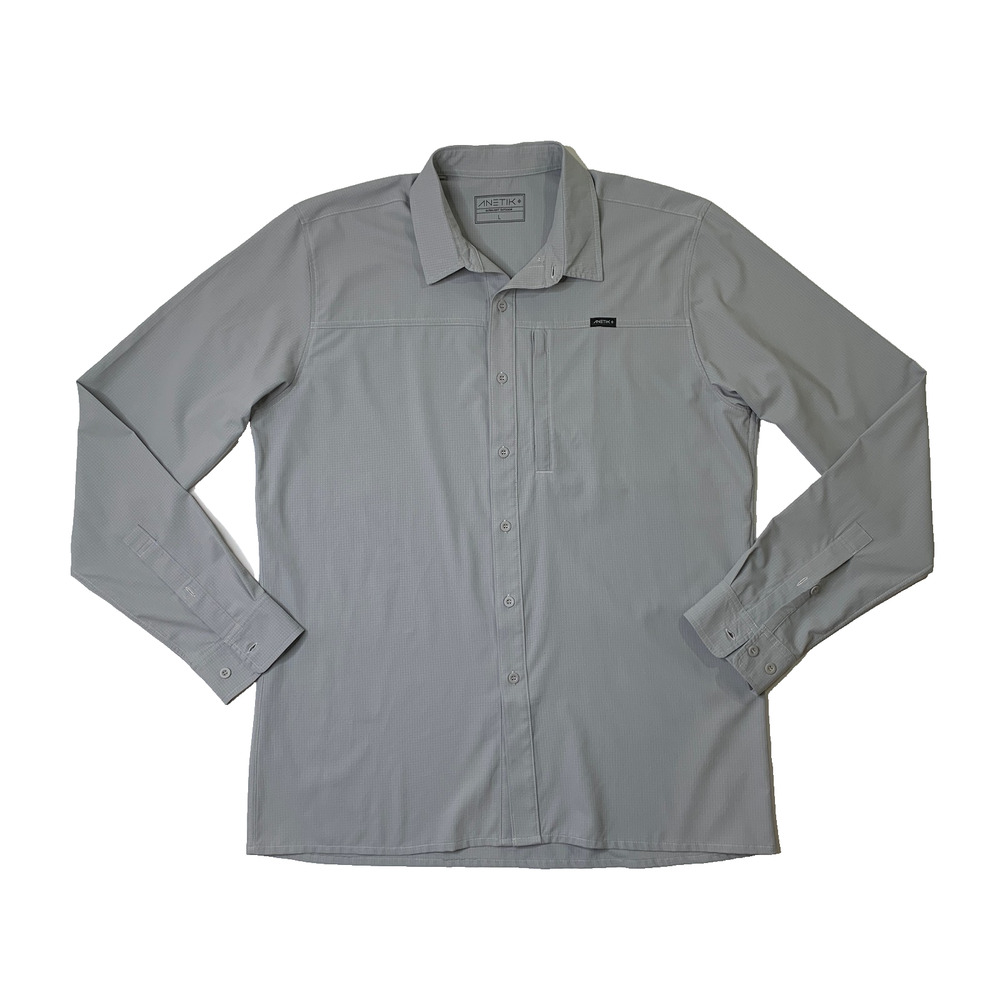 Anetik Shirt Mens Large Grey Ultralight Outdoor Technician Button Up Long Sleeve